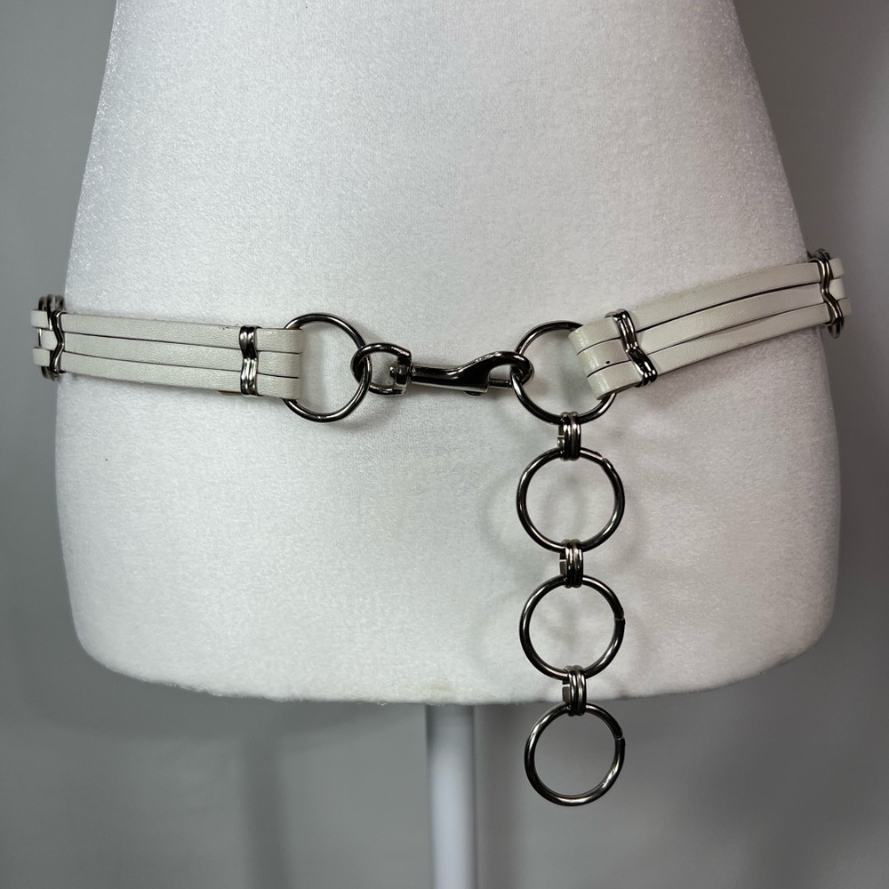 White Western Chain Belt with Silver Accents